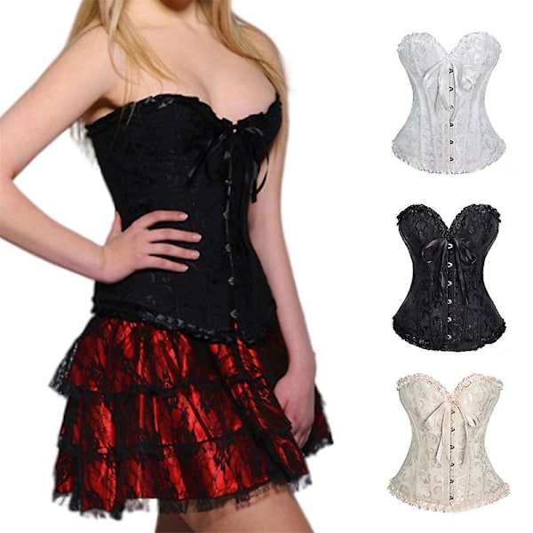Korsetit Bustier Kukka pitsi Topit Vintage Korsetti Goottilainen Satiini Alusvaatteet Korsetti Beige Beige L