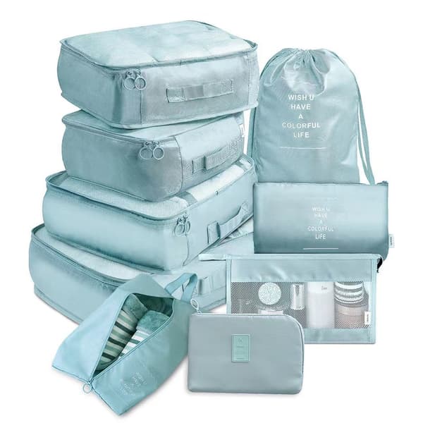 9-delars bagageorganiseringsset - Resepackningskuber för resväskor, väskor och ryggsäckar - Blå - Resetillbehör