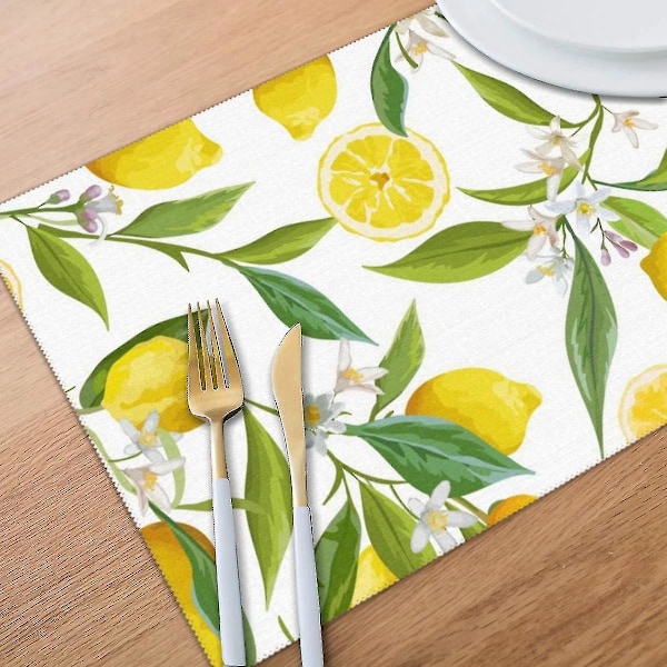Set med 6 Frukt Citron Blommönster Underlägg för Matbord Underlägg i Kök Tillbehör Cu