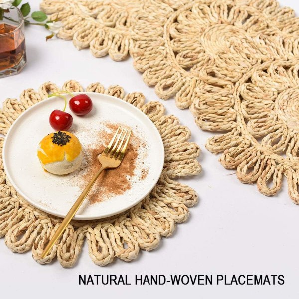 Runda vävda placemats för matbord Set om 4 11 tum små naturliga korg placemats ihåliga korg placemats för jul kök