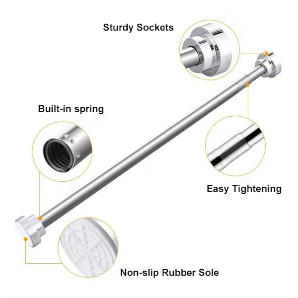 Uttrekkbar dusjforhengstang 55-85cm, dusjforhengstang i rustfritt stål, draperistang med spenning, ingen boring, justerbar dusjstang, 1 stk