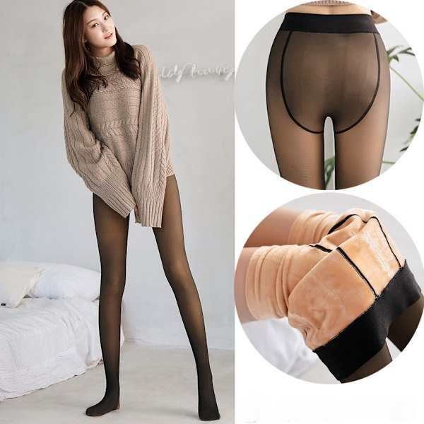 Transparenta varma fleecetights, fleecefodrade tights för kvinnor - termiska vintertights rosa, stor, 230 g
