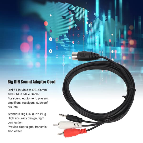 DIN 8-pin til 3,5 mm 2 RCA-kabel hann til hann stor DIN-lydadapterkabel for forsterker, mottaker, subwoofer 1,8 m Solid Normal