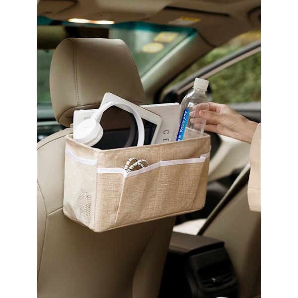 Sengelomme, sengeoppbevaring, hengende sengeoppbevaring, sengekurv, for køyeseng, kan holde TV-fjernkontroll (beige), 31*11*16cm