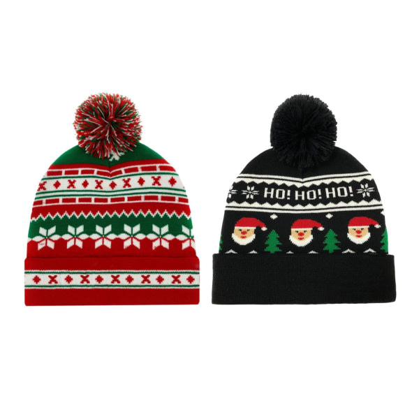 2-delad snöflinga julmössa jultomten stickad mössa Röd hatt förälder-barn ullmössa