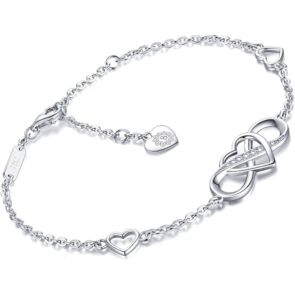 Armband för kvinnor 925 Sterling Silver Infinity Hjärta Vitguldpläterat Diamant Justerbart Armband Bästa Mors Dag-presenter för Kvinnor Flickor