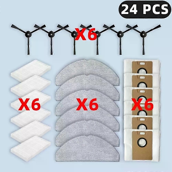 Koskee (TP-Link Tapo RV30 Max Plus / RV20 Max Plus) varaosia, suodatin, sivuharja, moppiliina, pölypussi, tarvikkeet Set T