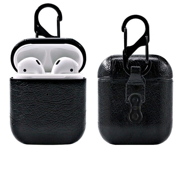 Lämplig för Airpods2 Läder PU- case Bluetooth hörlurar Förvaringsbox AirPods Case Läder (2-pack, svart, brun)