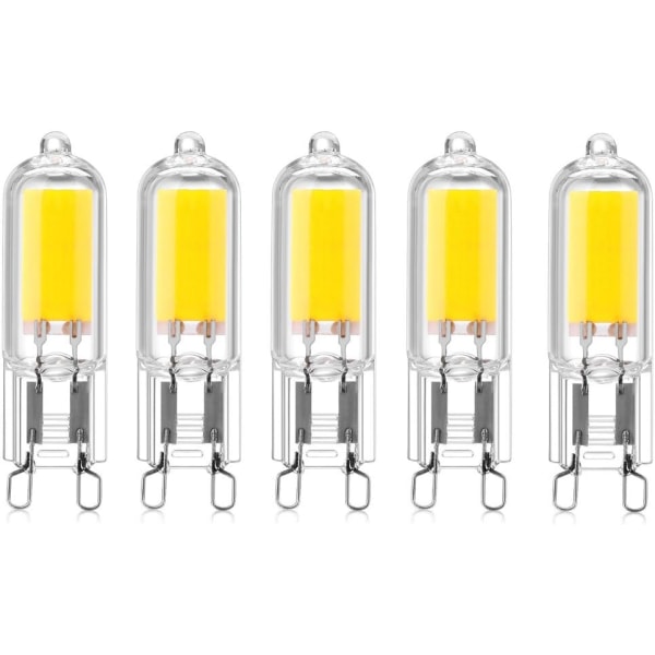 5-pakning 2W G9 Kapselbase COB LED-pærer 220V 200 Lumen 10W-20W Halogenpære Tilsvarende Lysekrone Bordlampe Vegglampe Varmhvit 3000K