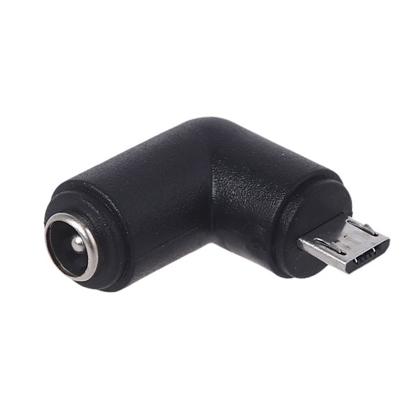 Strømkontakt 90 graders rett vinkel 5,5 x 2,1 mm for DC hunn til Micro USB hann ladeadapter for mobiltelefon nettbrett svart