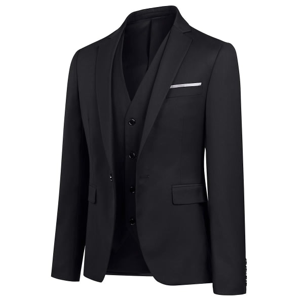 3-delt jakkesæt til mænd - Business Casual jakkesæt bukser vest (sort - L størrelse)