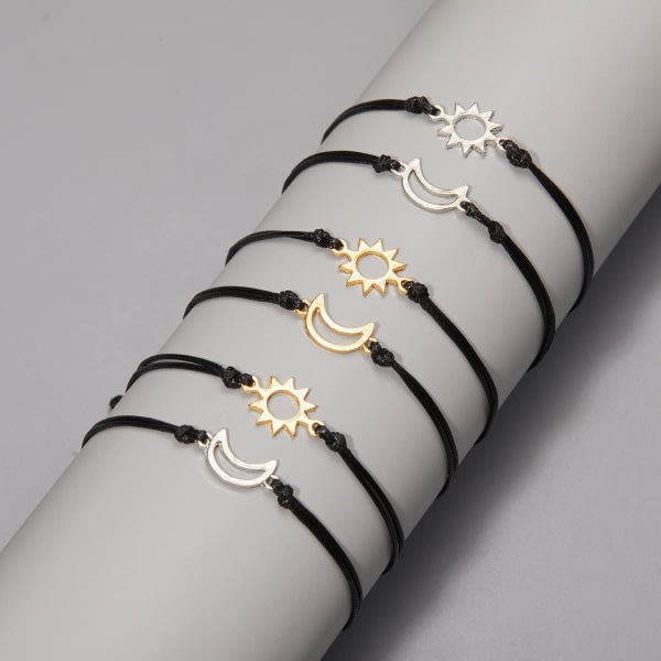 2:a/ set Hjärta Sun Moon Charm Armband för Kvinnor Män Handgjorda flätade rep Justerbara armband Par Vänskap Smycken Present
