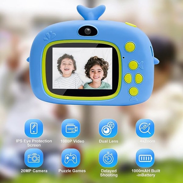 Digitalkamera til børn, 2,0 tommer skærm 1080P HD-børnekamera, USB-opladning Digital videokamera Legetøj Gaver til 3-9 år gamle drenge og piger, blå