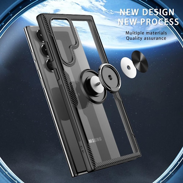 Samsung Galaxy S22 Ultra Hybridikuori Sormirenkaalla - Musta Black Svart