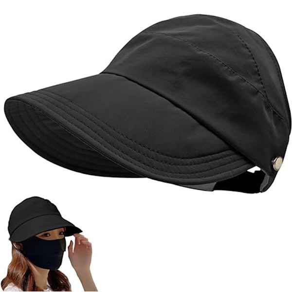 UV-skyddande solhatt med öppen ovansida för utomhusbruk, solhatt för kvinnor black