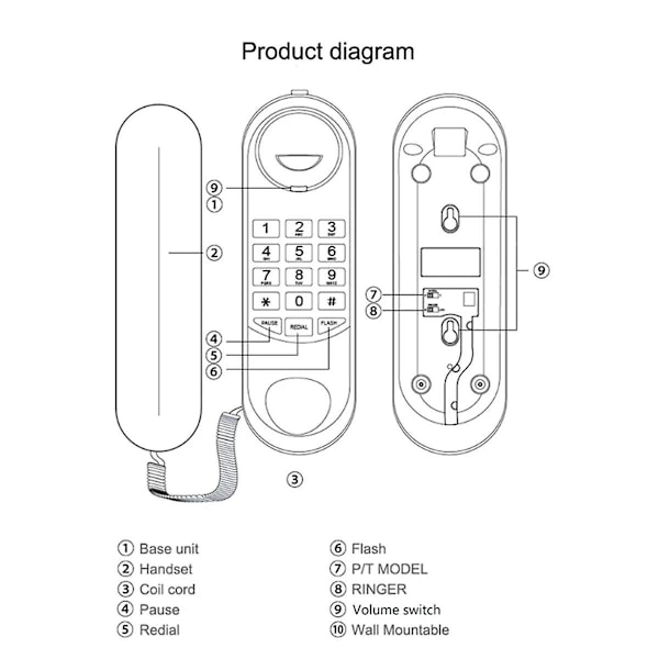 Tcf1000 vægtelefon med genopkald og flashhukommelse hoteltelefon elevator hjemmekontor