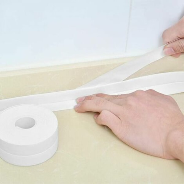 320x3,8CM Brusebånd Tætningsliste Brusebad Liste Badeværelse Hvid Silikone Liste Maskeringstape Badekar PE Selvklæbende Køkkenhjørneforsegling