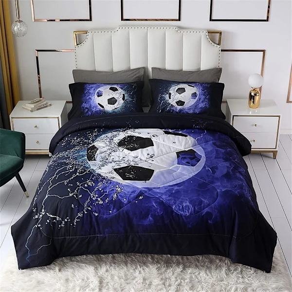 Poikien ja nuorten jalkapallovuodevaatesetti, 2-osainen urheiluvuodevaatesetti, mikrokuituinen 3D-päällinen 1 pussilakana