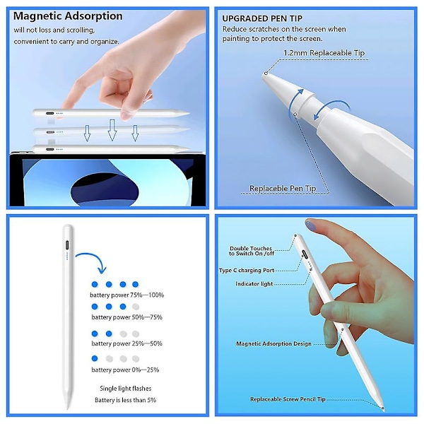 Universell Stylus Penna För Android IOS Windows Touch Penna För iPad Iphone Penna Surfplatta Mobiltelefon Stylus Penna För Samsung Huawei Lenovo Xiaomi White