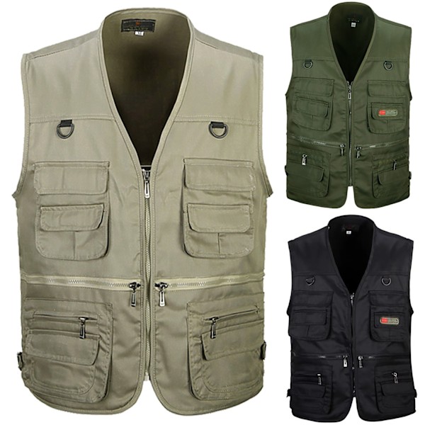 Fiskeväst för män, jakt, vandring, utomhusväst med fickor, Khaki - Perfekt Khaki Khaki XL
