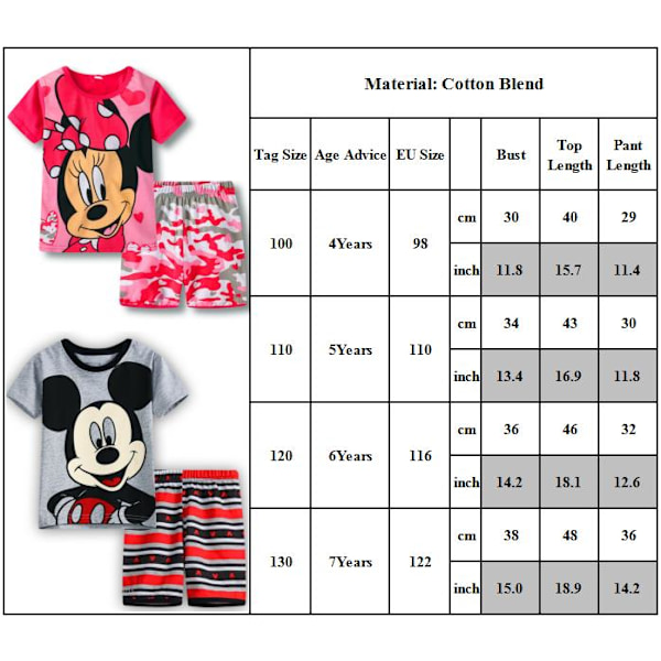 Mickey Minnie Mouse Cartoon Pyjamas Børnetøj T-shirt Top Shorts Outfit Sæt #1 #1 4 Years