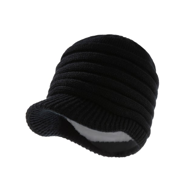 Stickad cap för barn med platt brätte, enfärgad, stickad cap med baby (svart)
