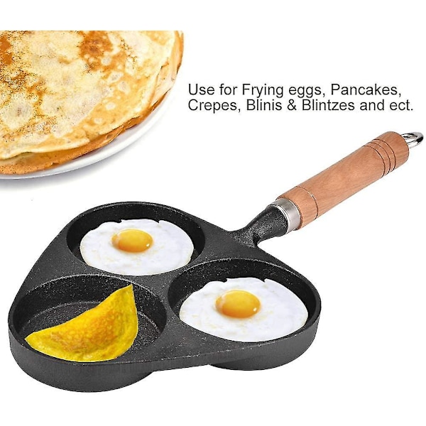 Mini Ægpande 3 Former Støbejern Omelet Stegning Burger Stegt Gryde