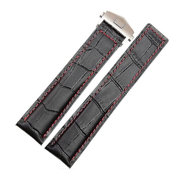 Tag Heuer aito nahkainen kellon ranneke 19 mm 20 mm 22 mm miesten rannekoru taittolukolla - Musta/Punainen/Musta-WELLNGS musta punainen hopea 19mm black red silver