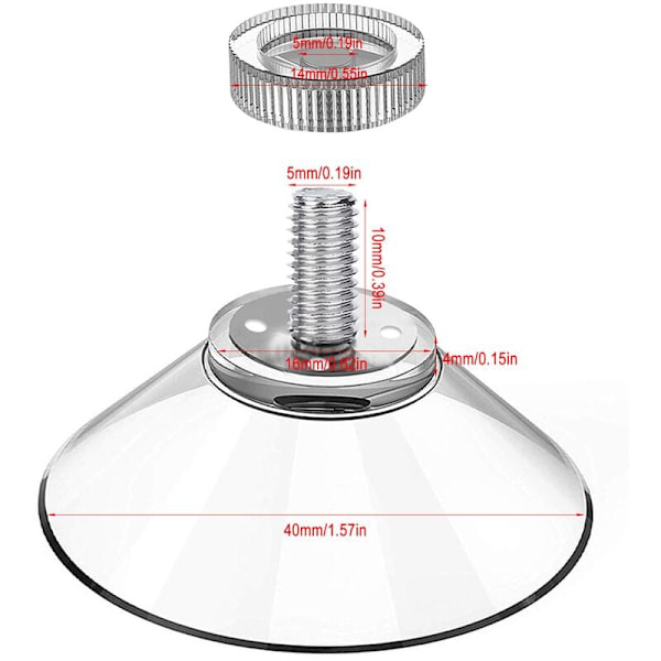 Sugkopp Ø 40mm, 10 st M5 gängor Rostfria sugkoppar, sugkoppar med transparent räfflad mutter, Yixiang