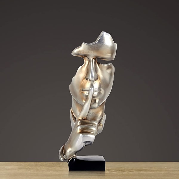 Håndlaget Silence Is Gold Thinker-statue, kunstverk moderne og enkle hartsgjenstander, skrivebord abstrakt statuette skulpturer for inngangsparti, kreativt rom hjemme