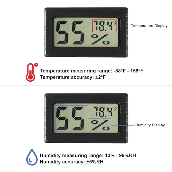 Hygrometer & Termometer - Måler luftfugtighed & temperatur Sort