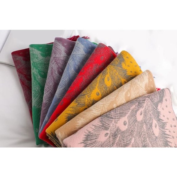 Elegant imitation af kashmir-sjal eller sjal i design påfuglefjer (lilla)