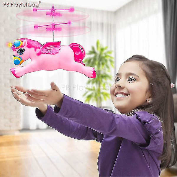 Ny Flygande Enhörning Sensorisk Flygfarkost Led Rc Enhörning Drönare Barn Suspenderade Leksaker Usb Laddning Gest Sensor Barn Presenter Ac59