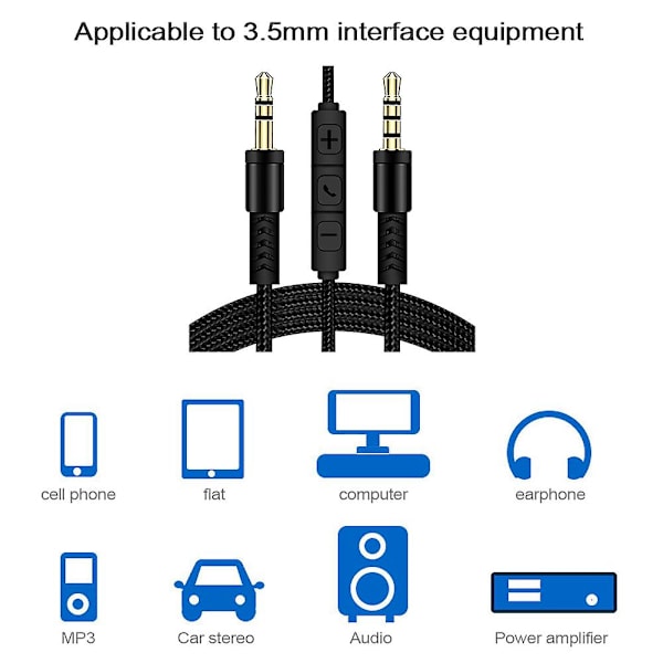 1,2 m 3,5 mm til 3,5 mm han til han stereo audio aux-kabel hovedtelefonledning med trykknap lydstyrkekontrol mikrofon White
