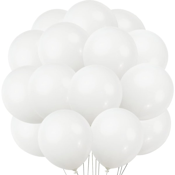 100 st Ballonger Vit Latex - 10" Vita Ballonger - Helium Vita