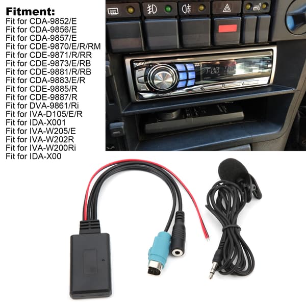 Bluetooth 5.0 AUX Kabel Adapter med Mikrofon til Alpine KCE‑236B CDA‑9852/E CDE‑9887/R{XW}