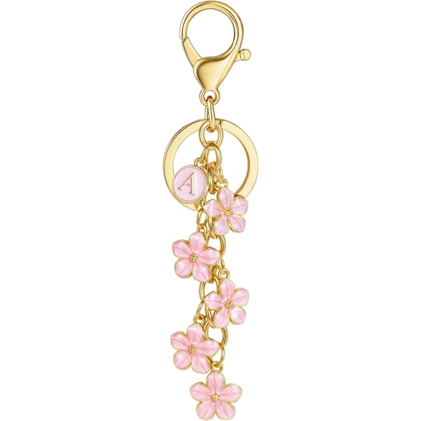 Hvid Pink Sort Sød Initial Bogstav Nøglering til Kvinder, Blomst Taske Charms Emalleret Nøglering til Håndtaske Rygsæk