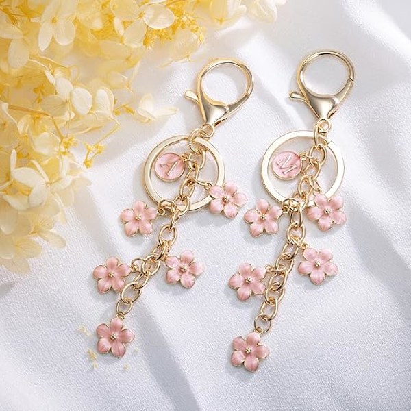 Hvid Pink Sort Sød Initial Bogstav Nøglering til Kvinder, Blomst Taske Charms Emalleret Nøglering til Håndtaske Rygsæk