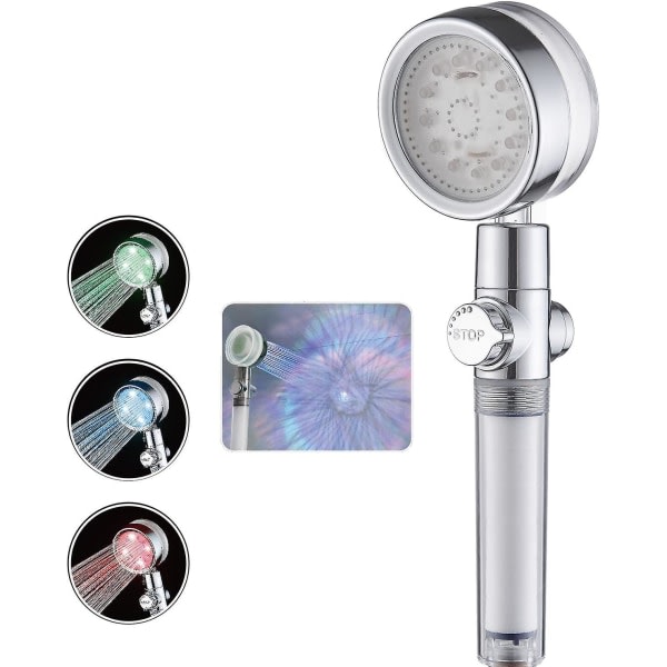 Batterifritt LED-duschhuvud, högtrycksvattenbesparande duschhuvud med 7 automatiskt växlande färger