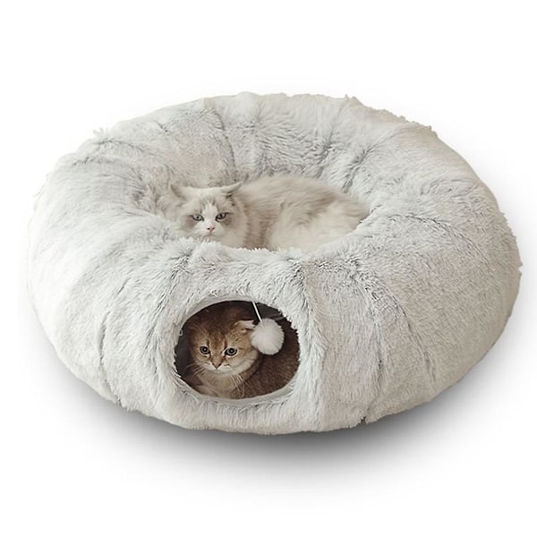Kattunnel, Kattsänggrotta med Matta för Innekatter, Vikbar Plysch Katthåla Tunnel Multifunktionella Katt Leksaker