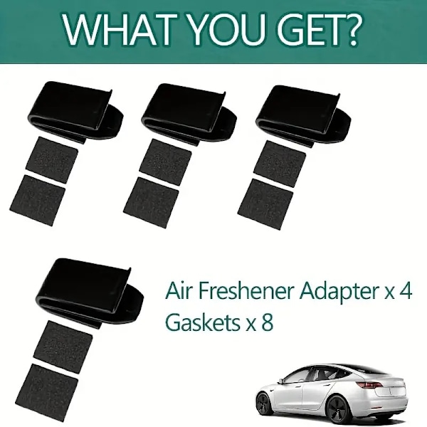 4-pakke luftfriskeradapter for Tesla Model 3 / Y 2017-2023 luftventilklips friskere holder med avstandsstykker midtkonsollholder