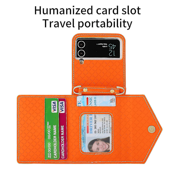 Plånboksfodral Kompatibelt med Galaxy Z Flip 4, Axelbandsrem PU-Läder Skyddande Fodral med Kortfack Orange Orange For Galaxy Z Flip 4