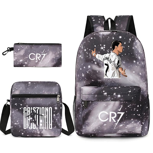 Fodboldstjerne C Ronaldo Cr7 rygsæk med tryk rundt om den studerendes tredelte rygsæk. Stjernegå 3 Stjernegå 3 Starry gray 3 Shoulder bag shoulder bag