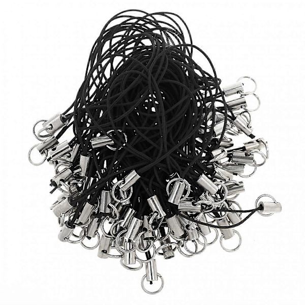 100x Mobilsnorer med Jump Ring End Lassos Svart(h})