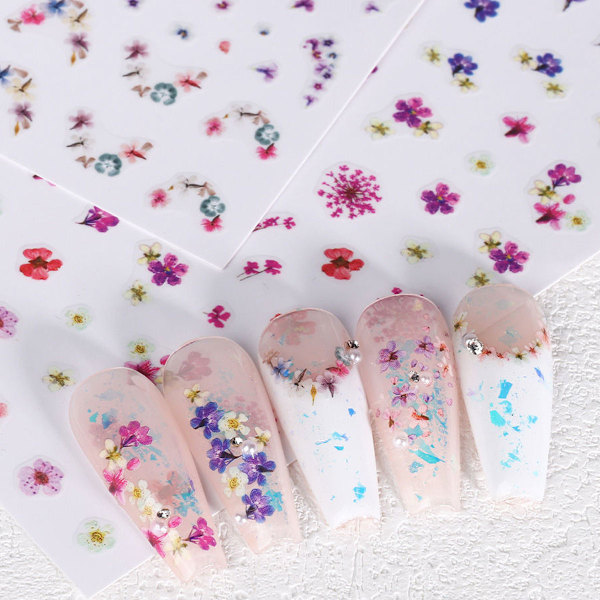 Nagelkonst Dekal, 5D Pressad Nagel Dekal Vår Färgglada Tusenskönor Blomma Självhäftande Nageldekoration style2