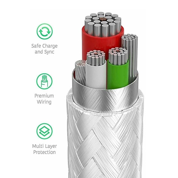 3m USB til Type-c opladningskabel 2a opladningskabel ledning til Samsung Xiaomi Huawei - sølv