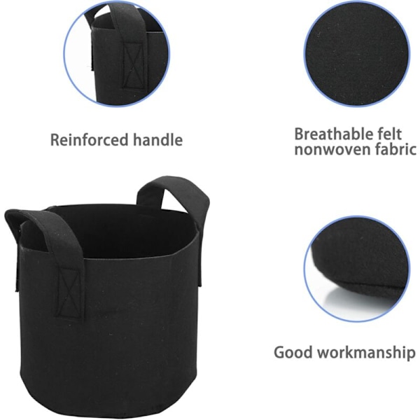 5-pak 20 liter - 5 gallon dyrkede planteposer - 25 x 30 cm - med bærehåndtag - til have drivhus osv. - plantepose