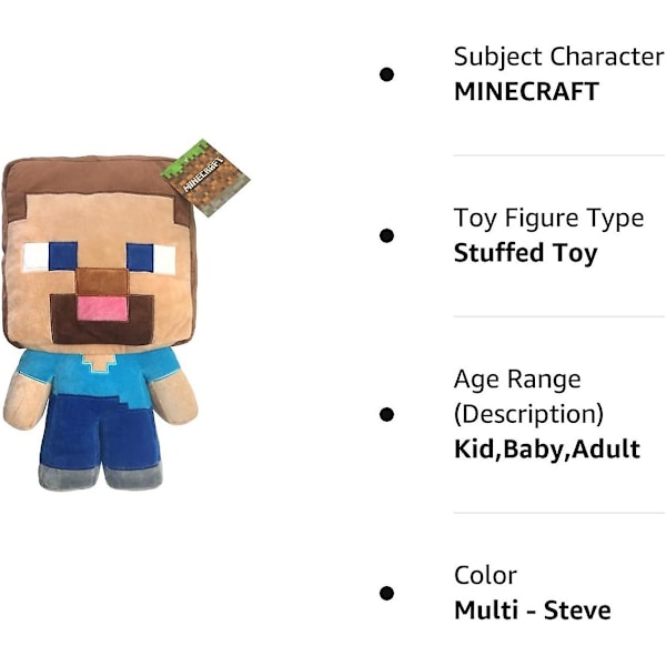 Minecraft Steve Plyschkudde - Supermjuk Polyestermikrofiber, 40 cm (Officiell Produkt)