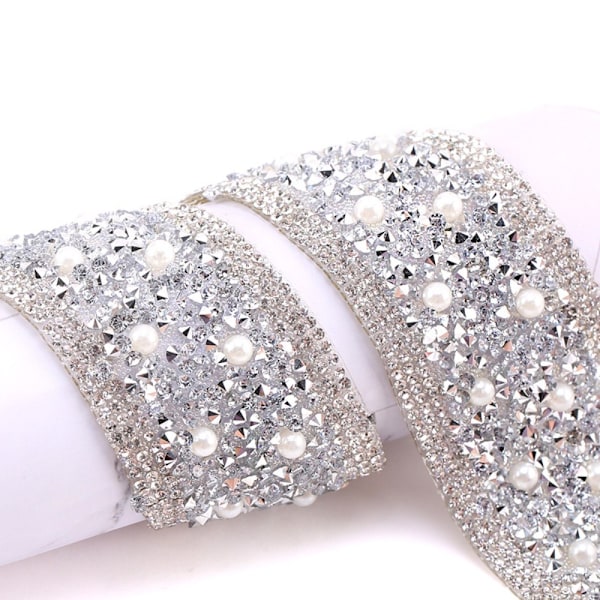 Rhinestone Trim Pearl Crystal Tape SILVER - spot salg silver