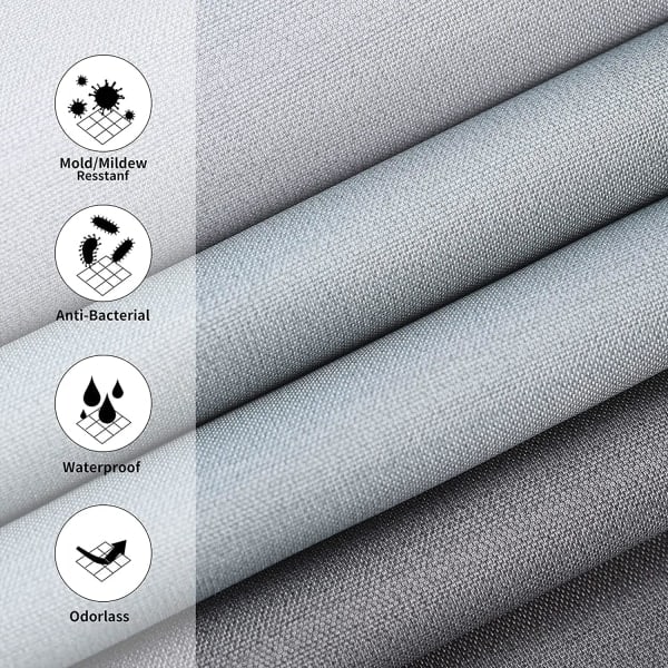Duschdraperi, tvättbar, vattentät tyg duschdraperi, maskintvättbar, tillverkad av polyester med 12 ringar + magnetisk rep (grå, 180 x 200 cm)